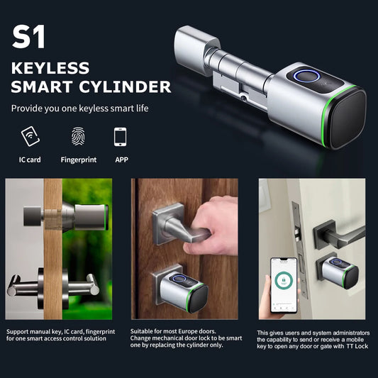 Tuya BLE Keyless Smart Lock Cylinder supports M1 Tuya Gateway Mechanical Key And USB Emergency Power Supply Fingerprint/ PINcode
