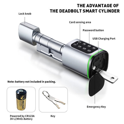 Tuya BLE Keyless Smart Lock Cylinder supports M1 Tuya Gateway Mechanical Key And USB Emergency Power Supply Fingerprint/ PINcode