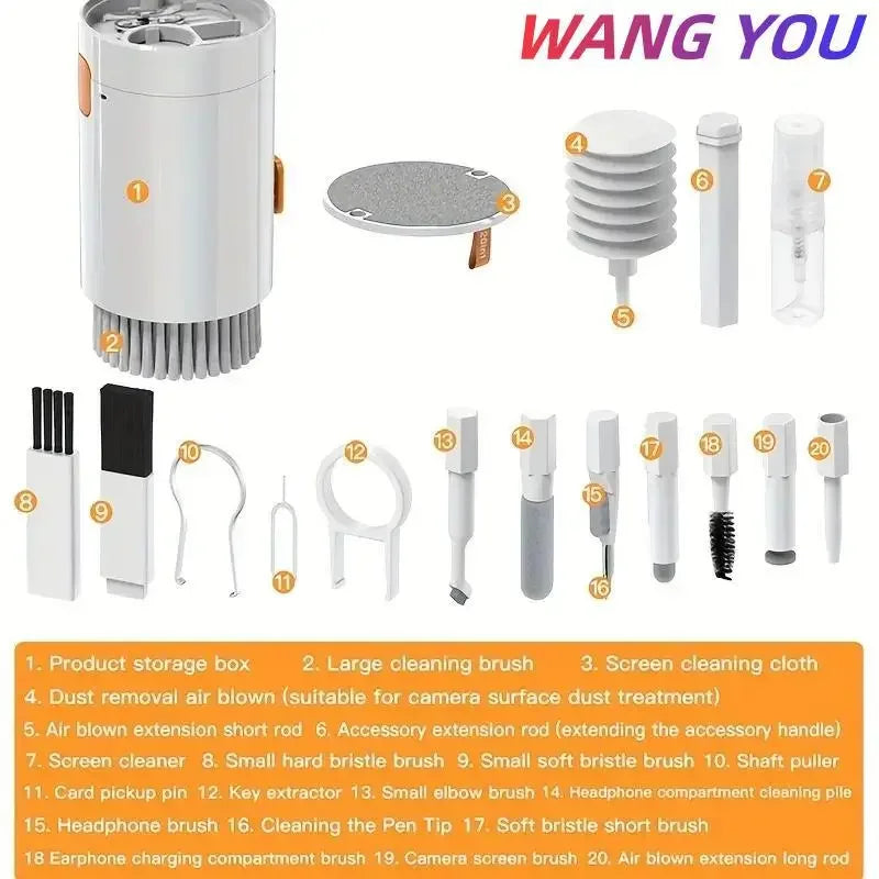 20-in-1 Cleaner Kit Computer Keyboard Brush Earphones Cleaning Pen Screen Cleaning Spray Bottle Cleaning Tools Keycap Puller Set
