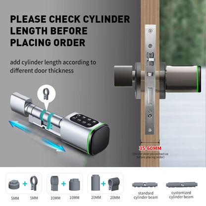 Tuya BLE Keyless Smart Lock Cylinder supports M1 Tuya Gateway Mechanical Key And USB Emergency Power Supply Fingerprint/ PINcode